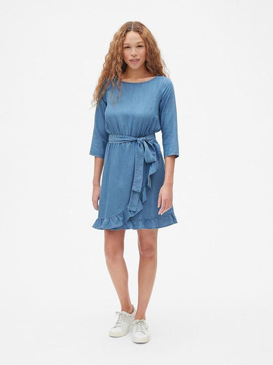 Faux-Wrap Ruffle Hem Dress